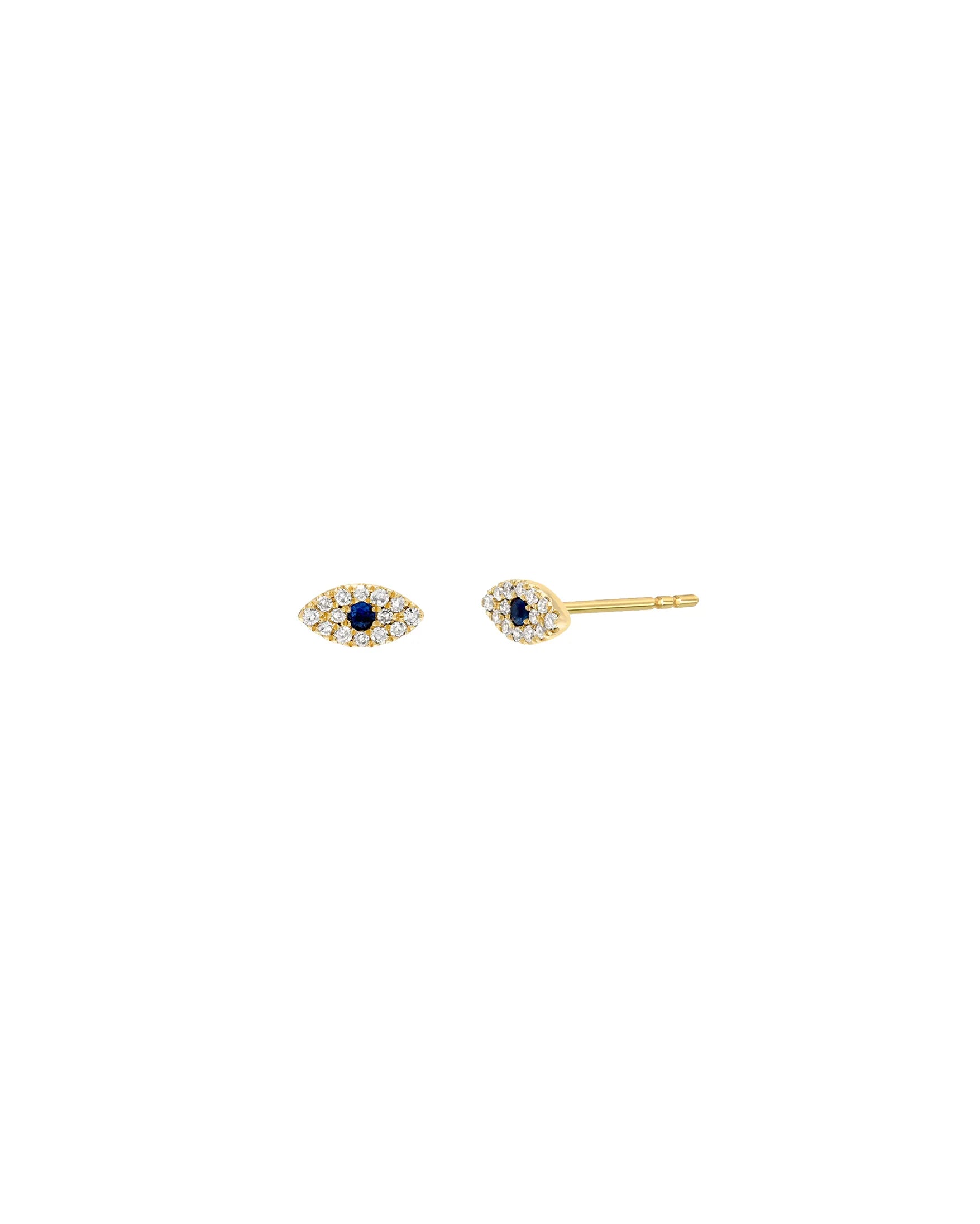 14K Solid Gold Sapphire & Diamond Evil Eye Stud Earrings