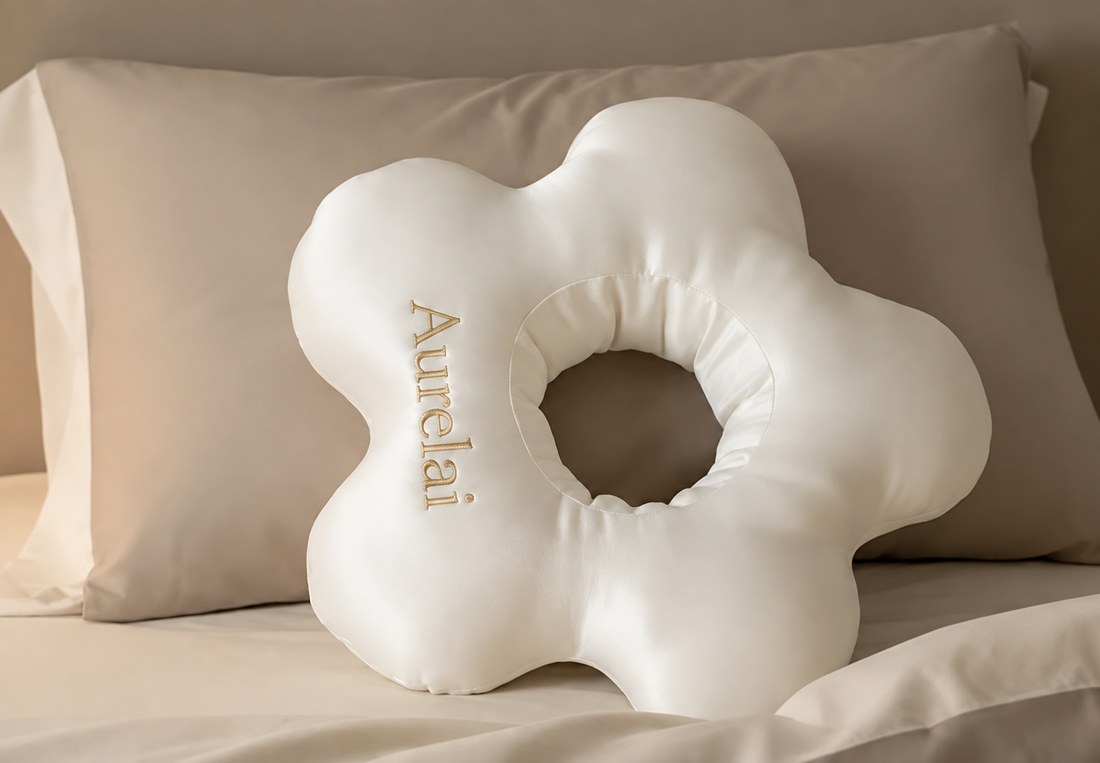 Pillow with hole and Aurelai logo.