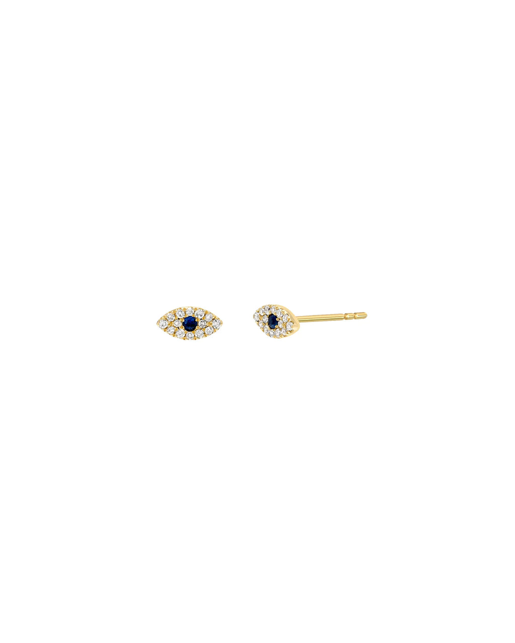 14K Solid Gold Sapphire & Diamond Evil Eye Stud Earrings