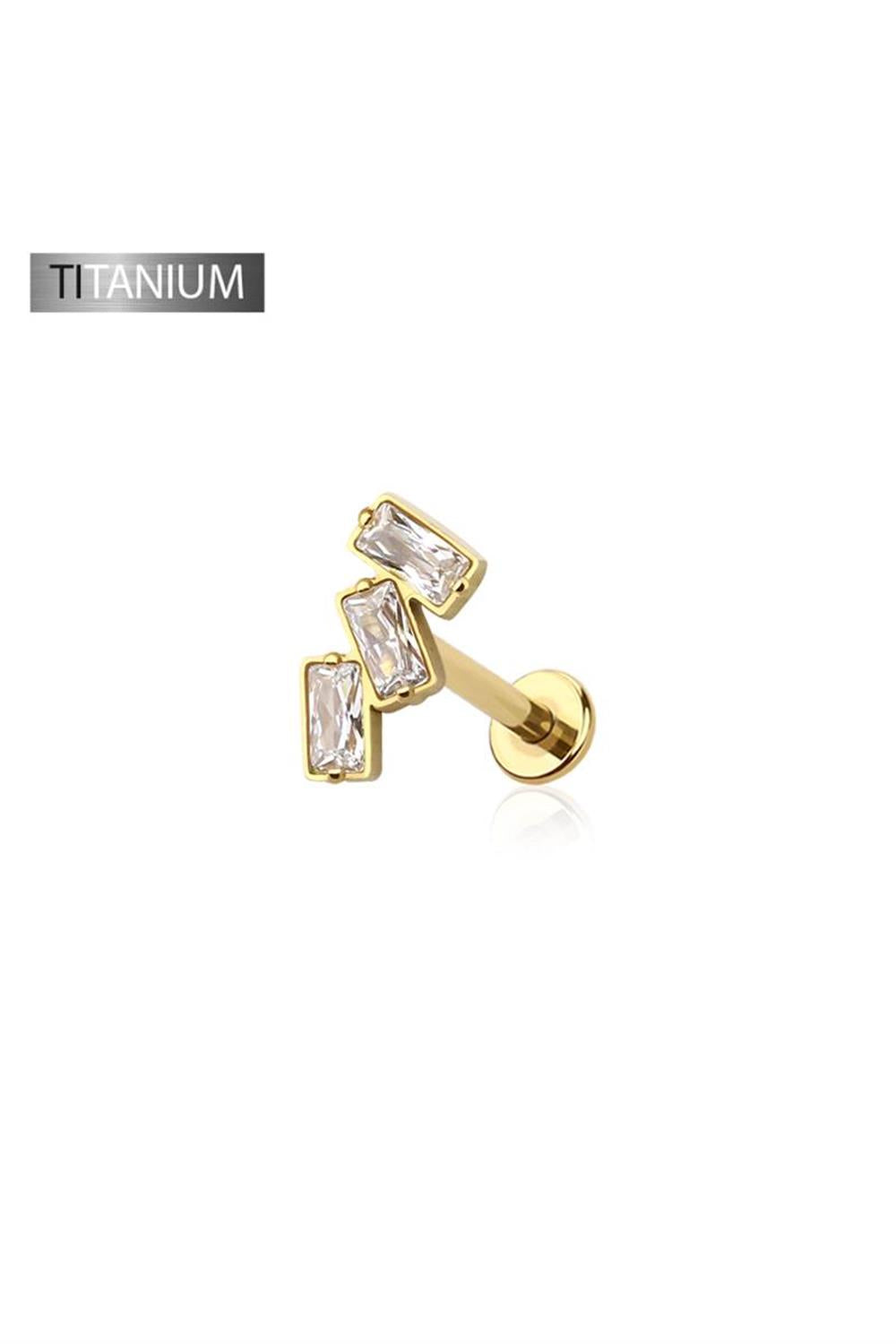 CZ Triple Baguette Line Implant Grade Titanium