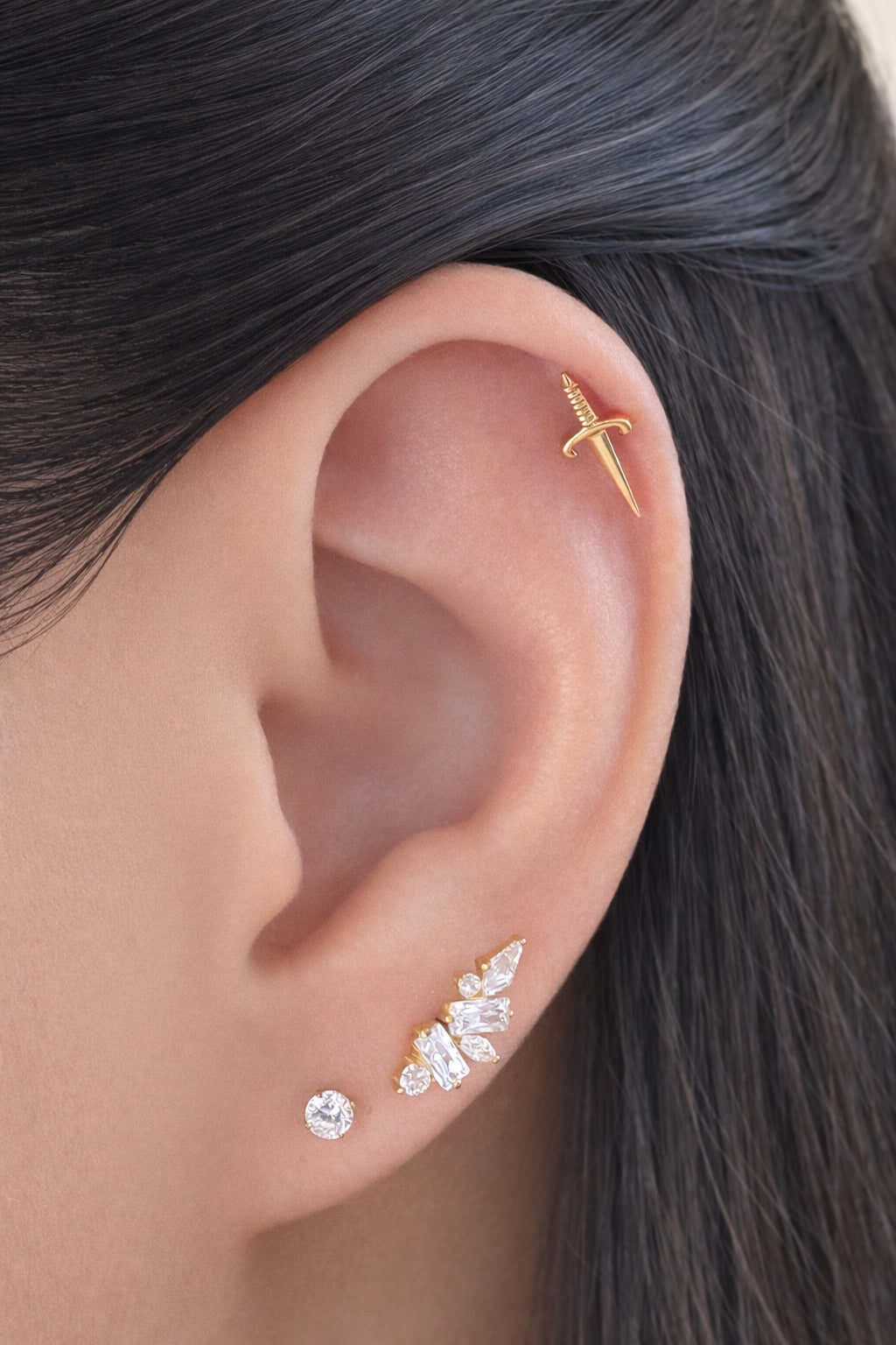 Cz Bezel Baguette Implant Grade Titanium Threadless Push In