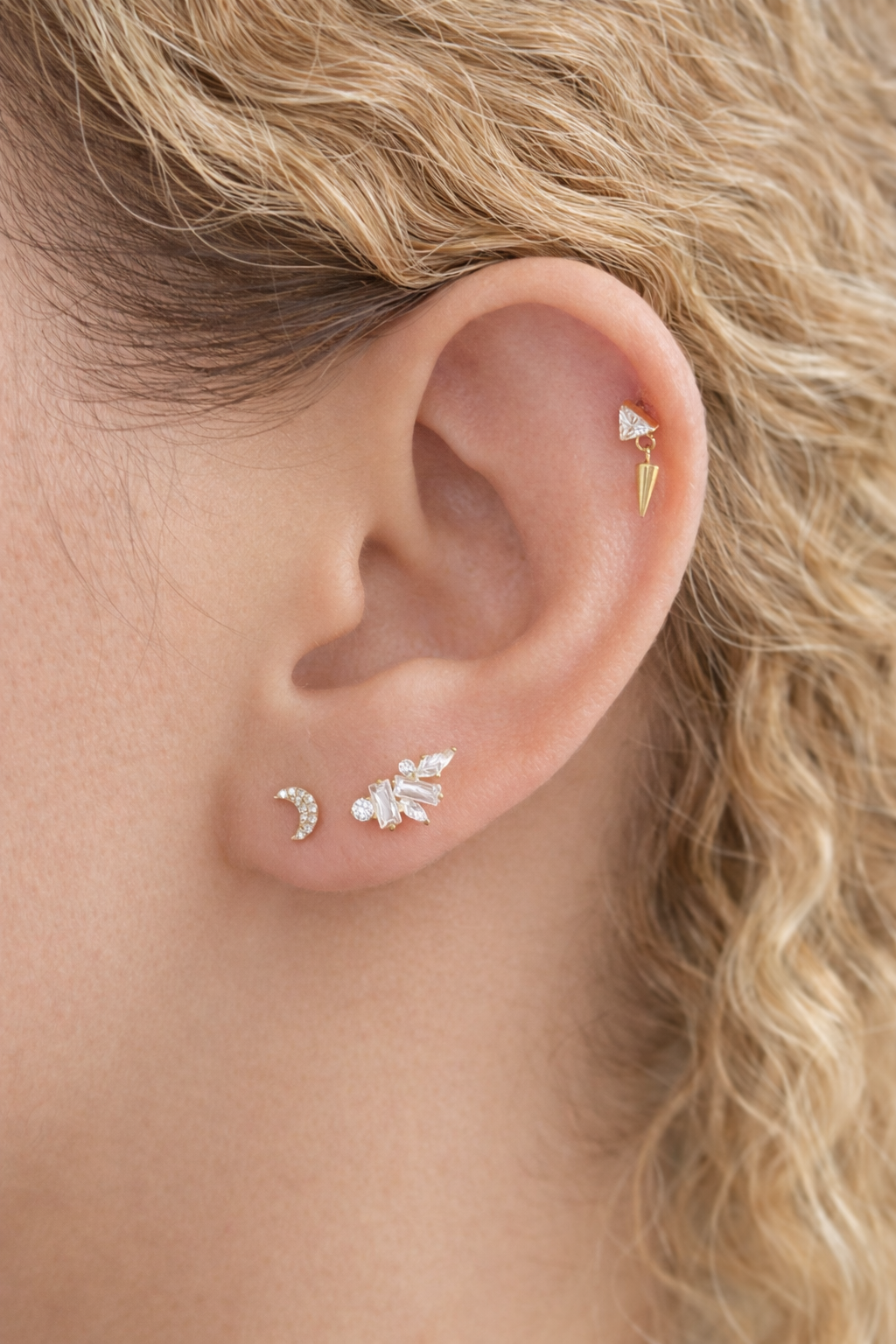 Cz Bezel Baguette Implant Grade Titanium Threadless Push In