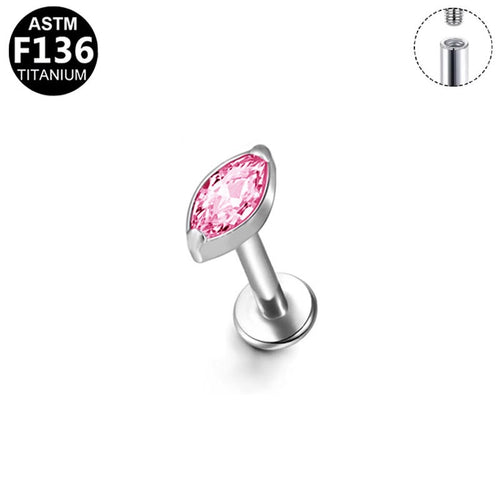 Blush Marquise flat back stud with pink marquise CZ, implant grade titanium