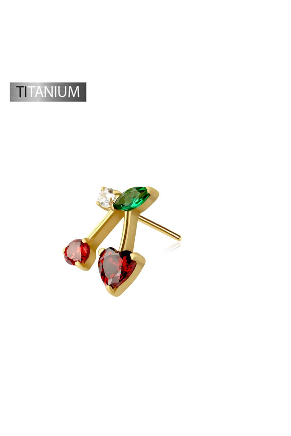 CZ cherry stud earring, implant grade titanium