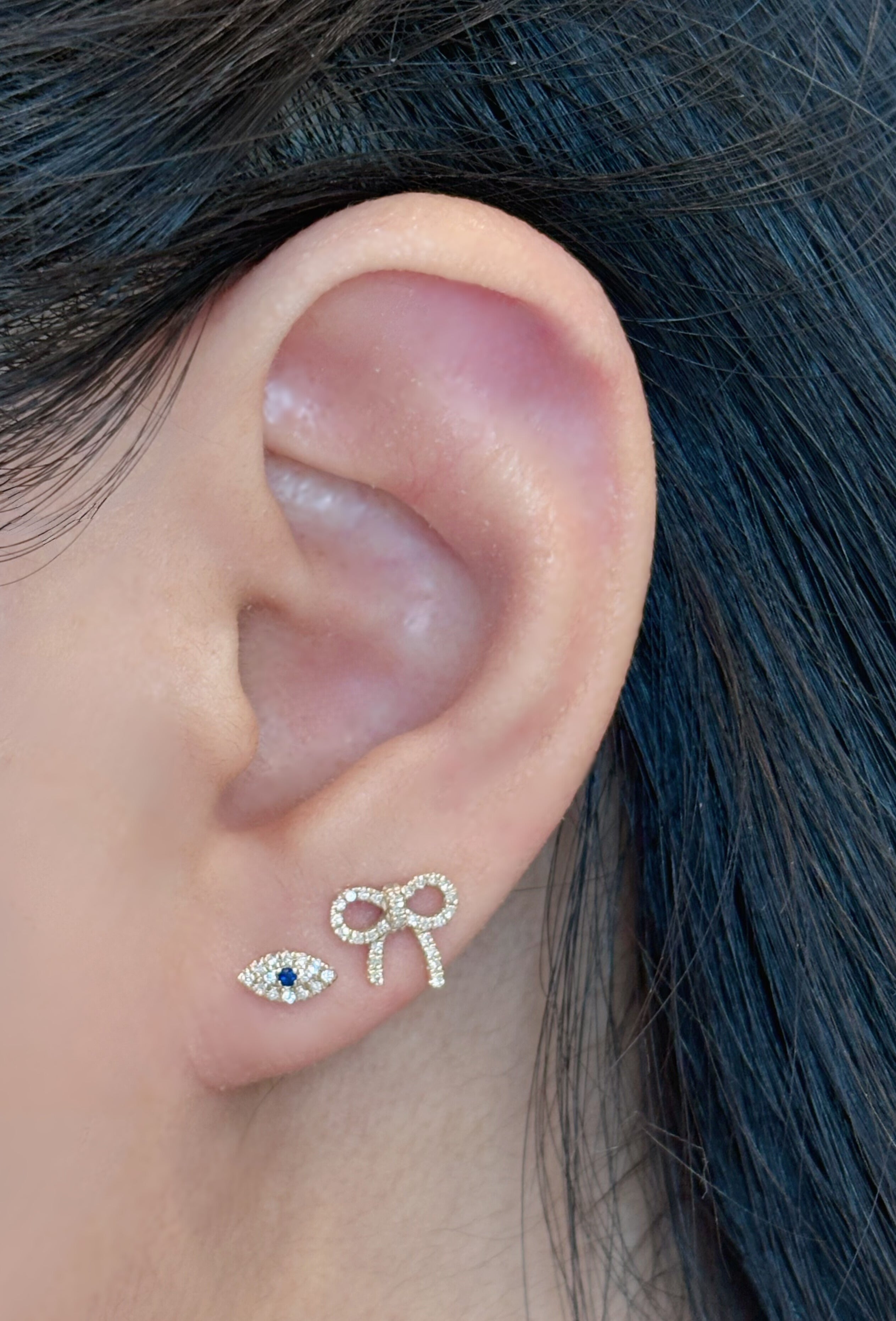 14K Solid Gold Pave Diamond Bow Stud Earrings