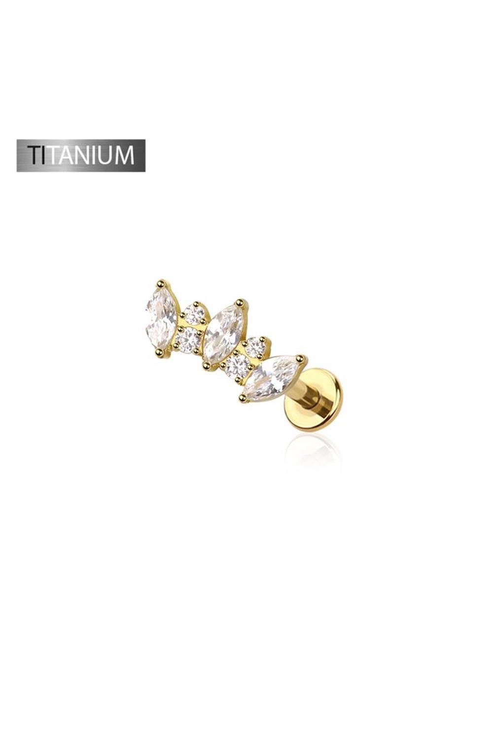 CZ marquise cluster stud, implant grade titanium