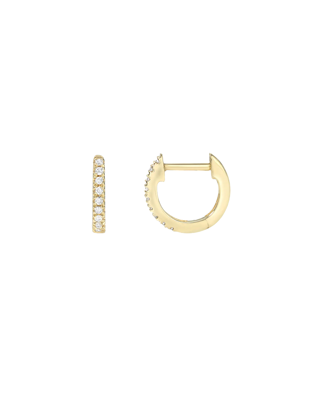 14K Solid Gold Diamond Pave Huggie Hoop Earring – 10mm, reversible