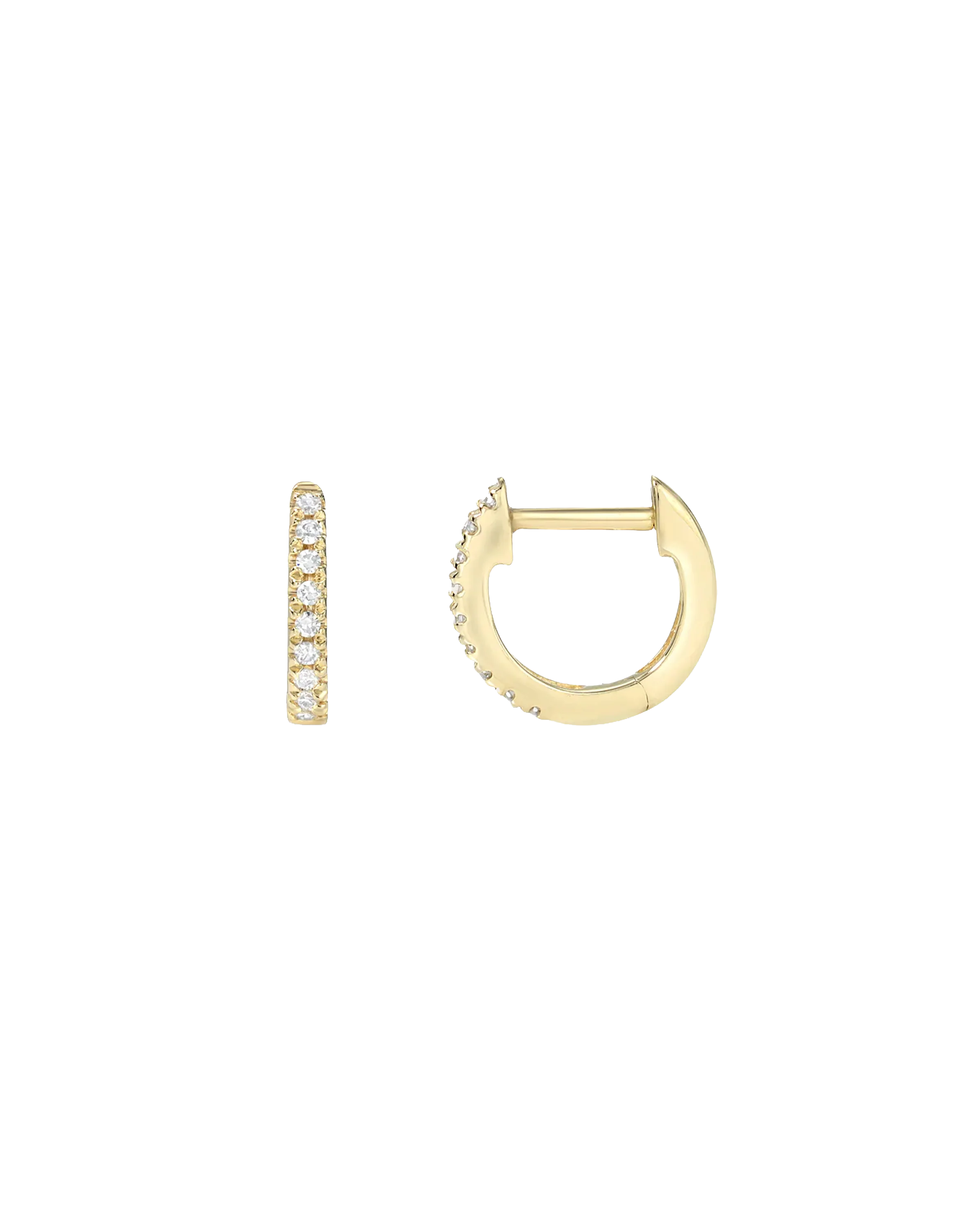 14K Solid Gold Diamond Pave Huggie Hoop Earring – 10mm, reversible