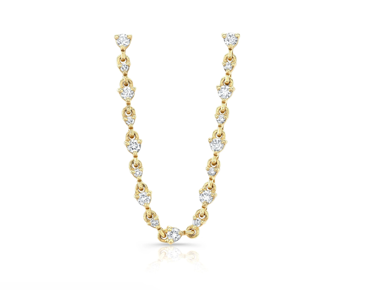 14K Solid Gold Diamond Connector Chain Earring