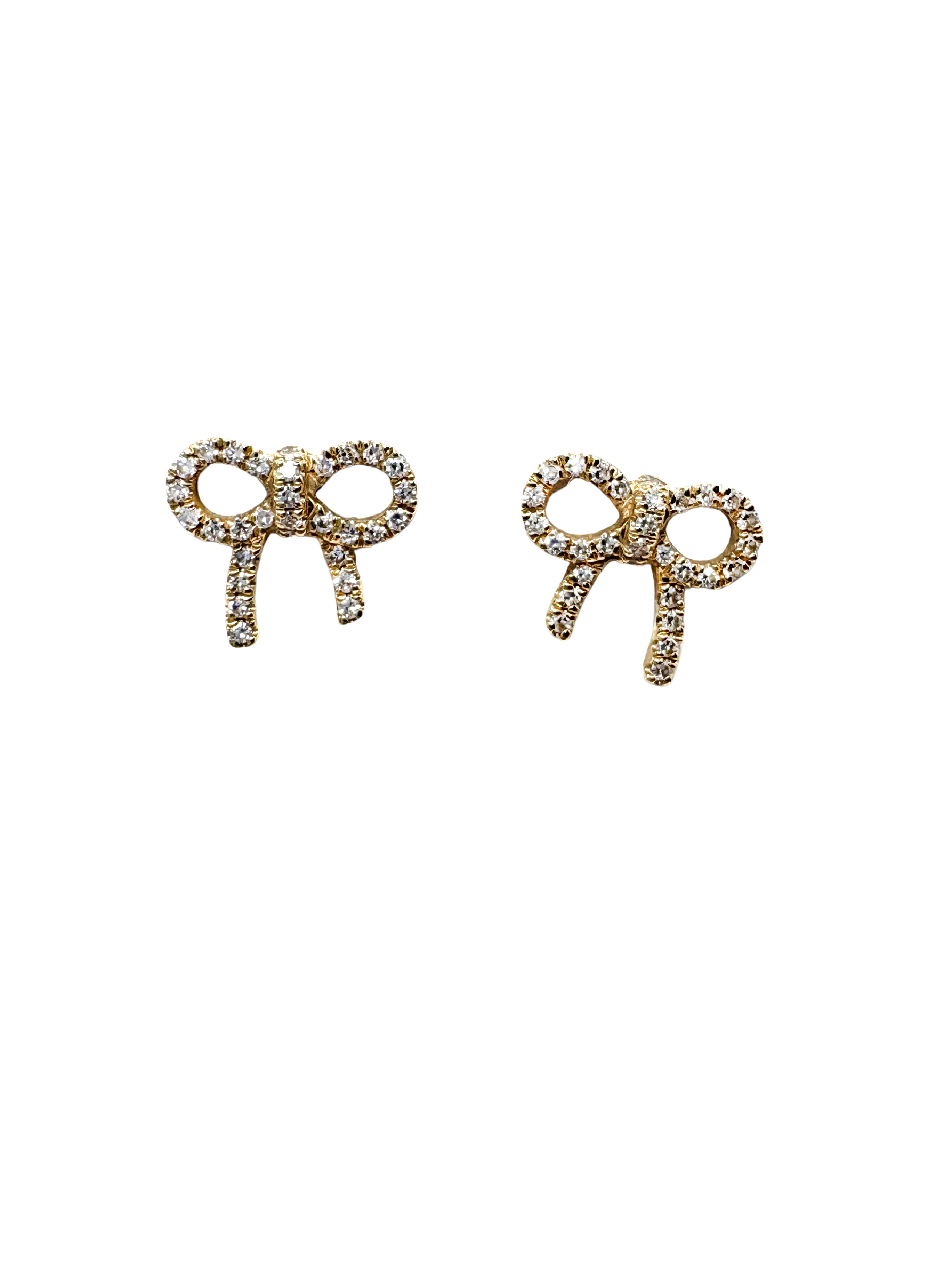 14K Solid Gold Pave Diamond Bow Stud Earrings