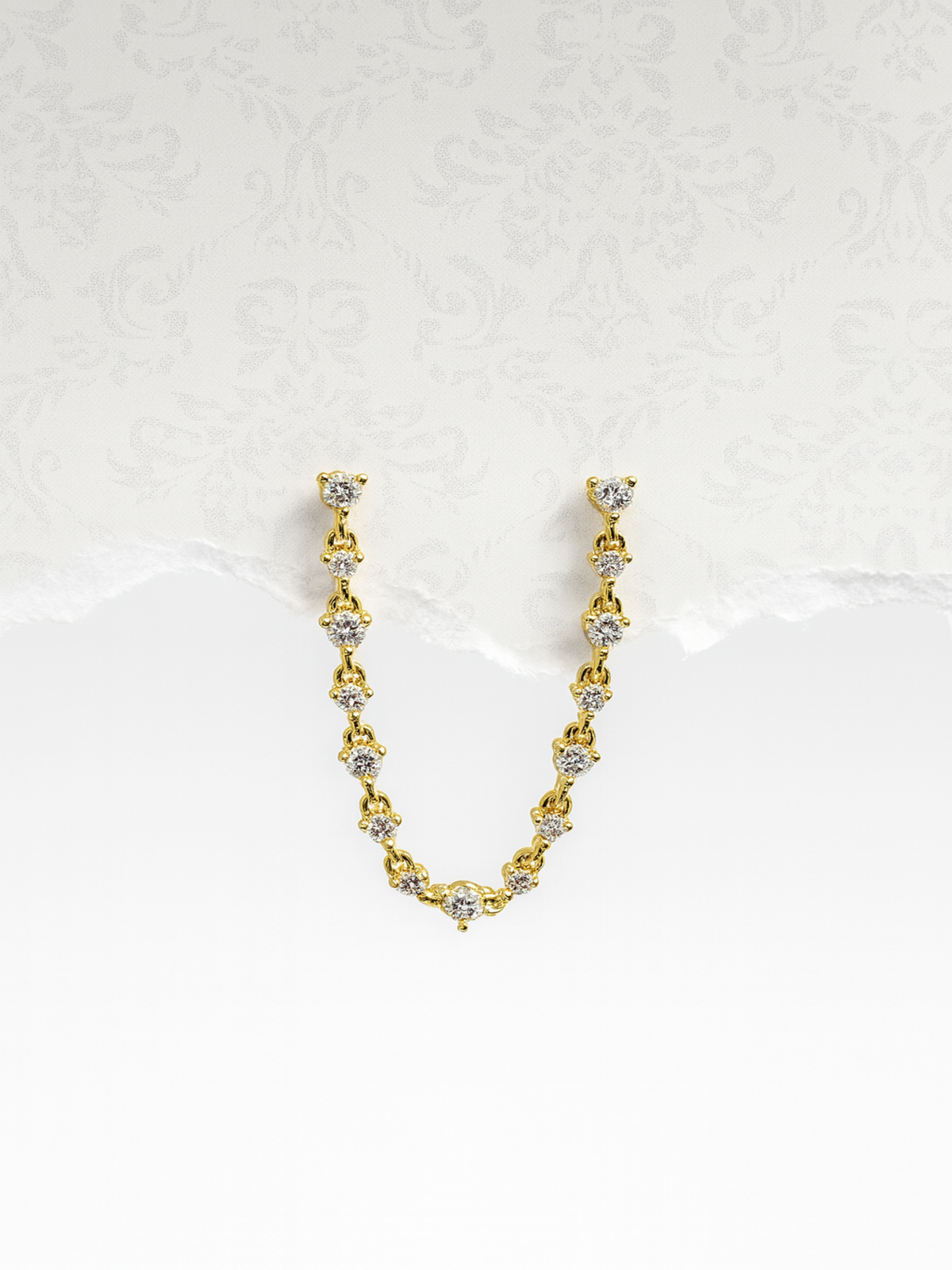 14K solid gold diamond chain drop earring