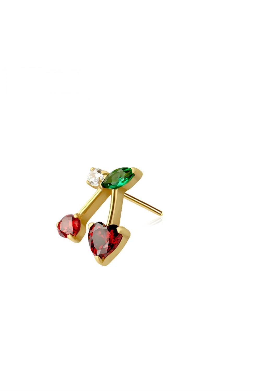 Cherry Duo threadless push-in stud with gold cherries and CZ accents