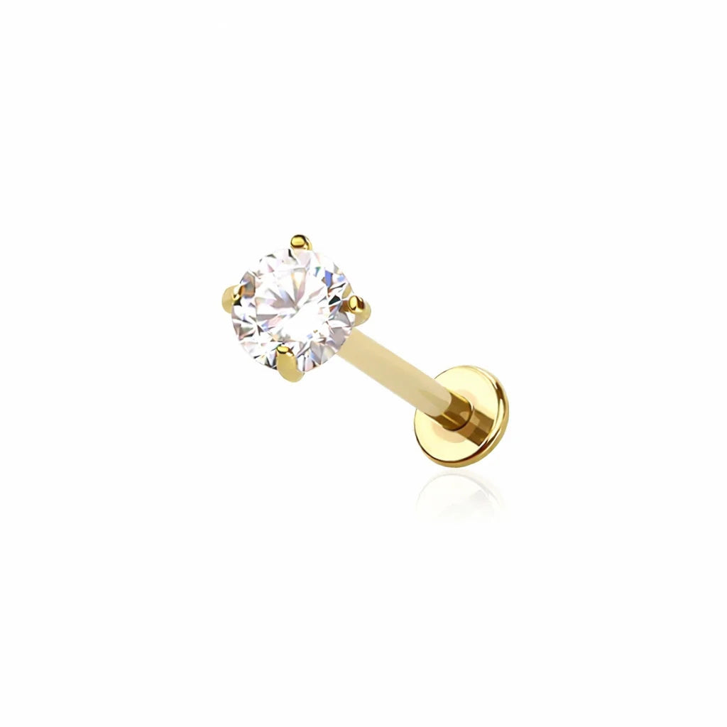4mm Classic Solitaire prong set CZ flat back stud in gold titanium
