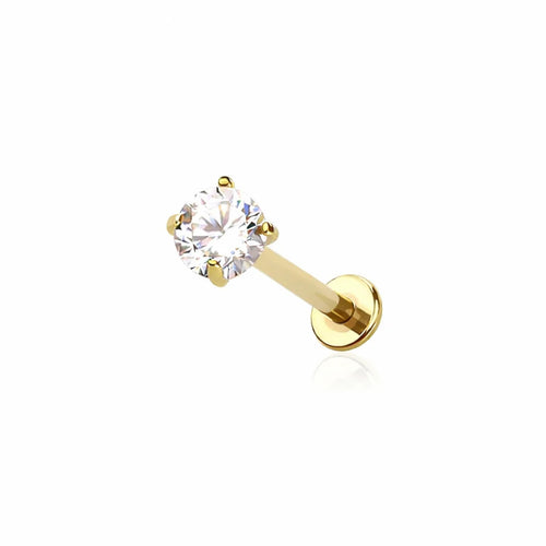 4mm Classic Solitaire prong set CZ flat back stud in gold titanium
