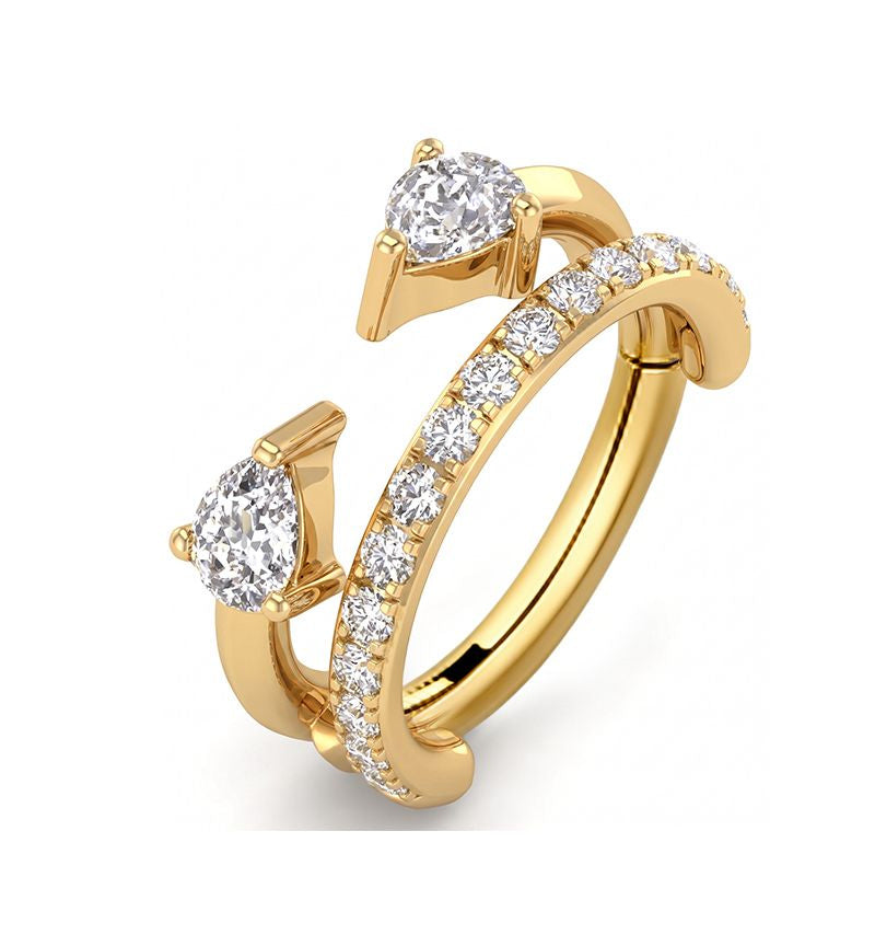 Embrace Pear Hoop pavé hinged segment hoop with pear CZ in gold titanium