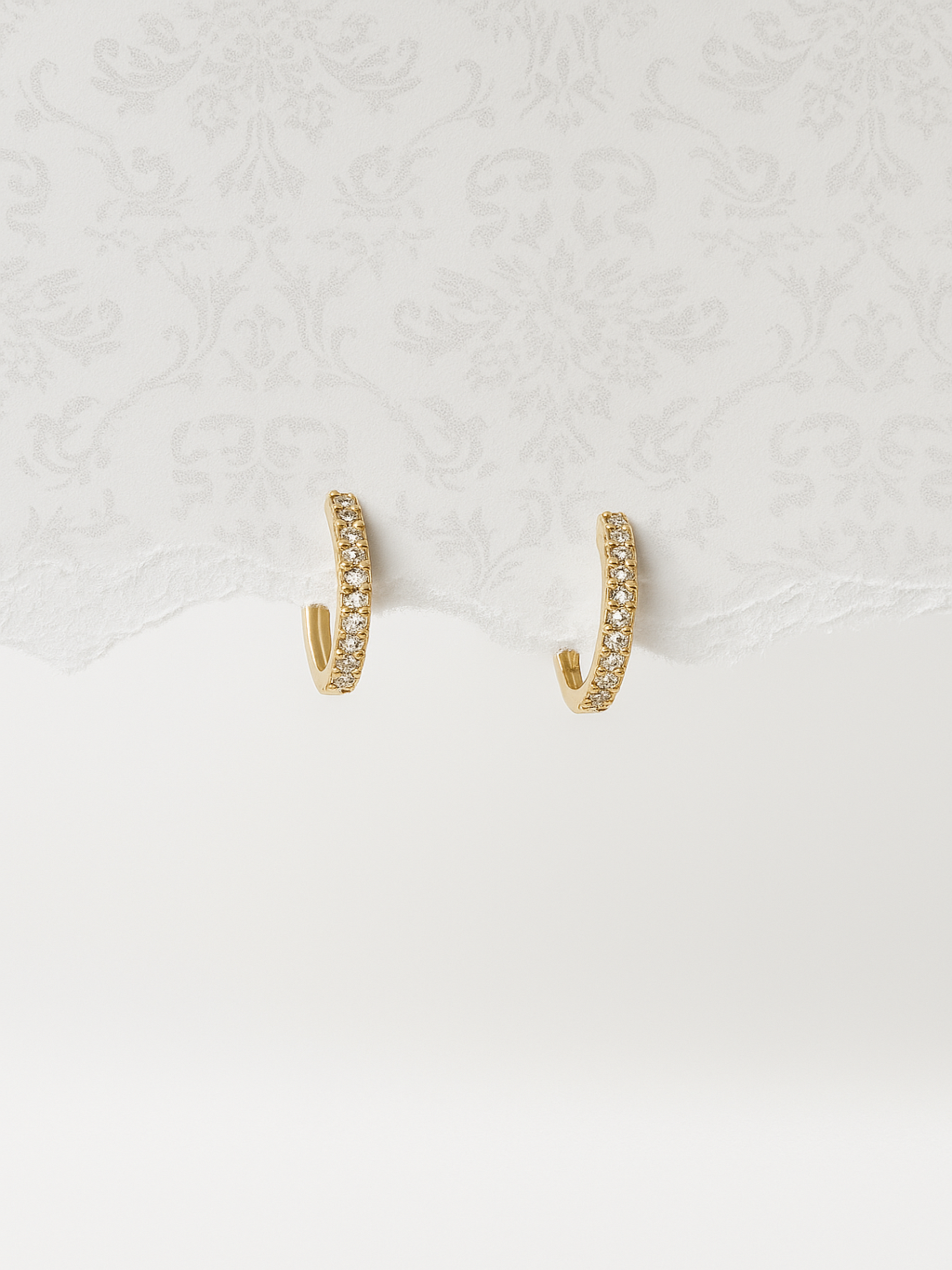 Mini 14k solid gold huggies with pave diamond