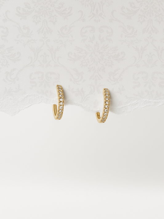 Mini 14k solid gold huggies with pave diamond