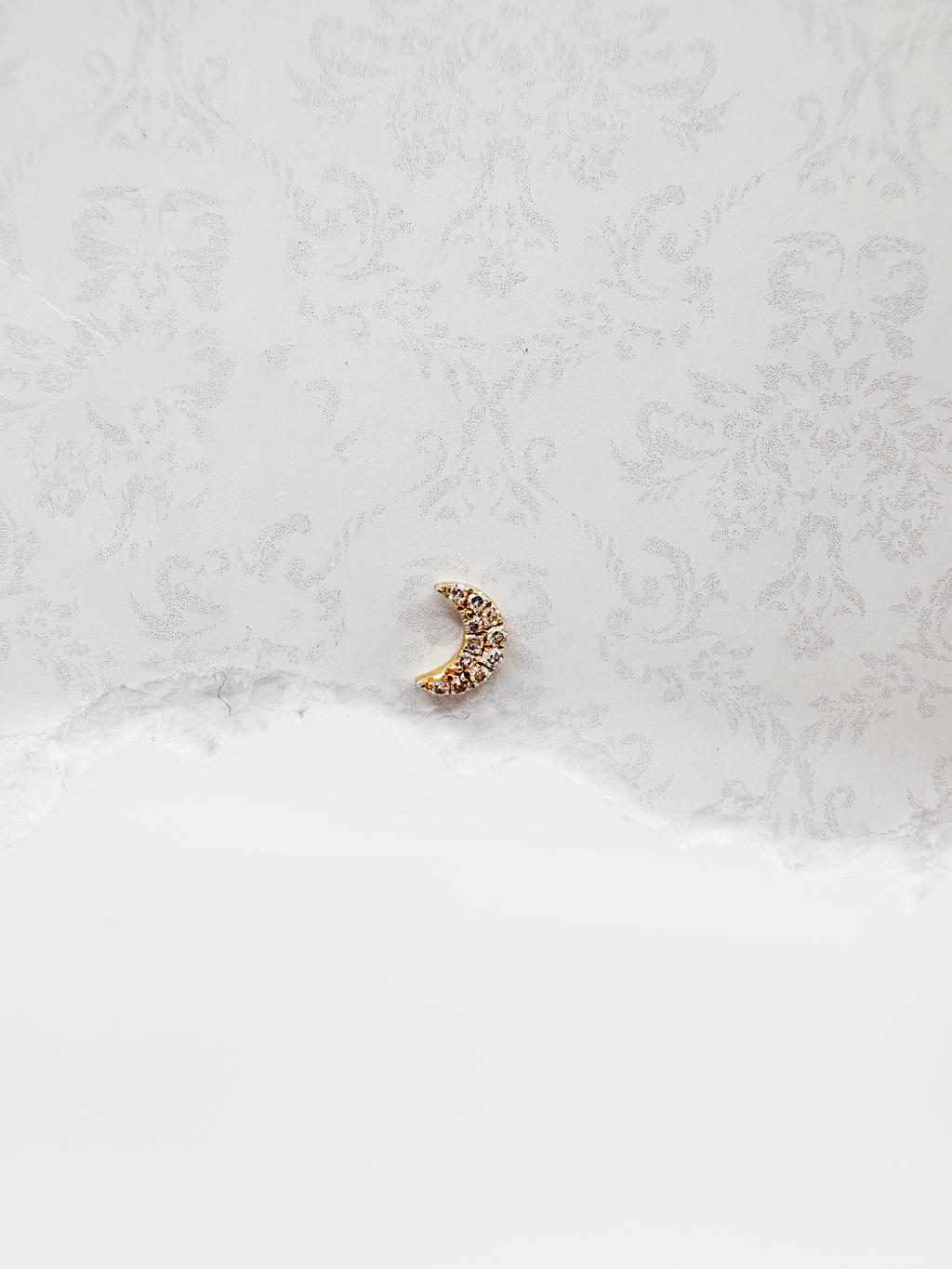 14K Solid Gold Diamond Moon Stud Earring