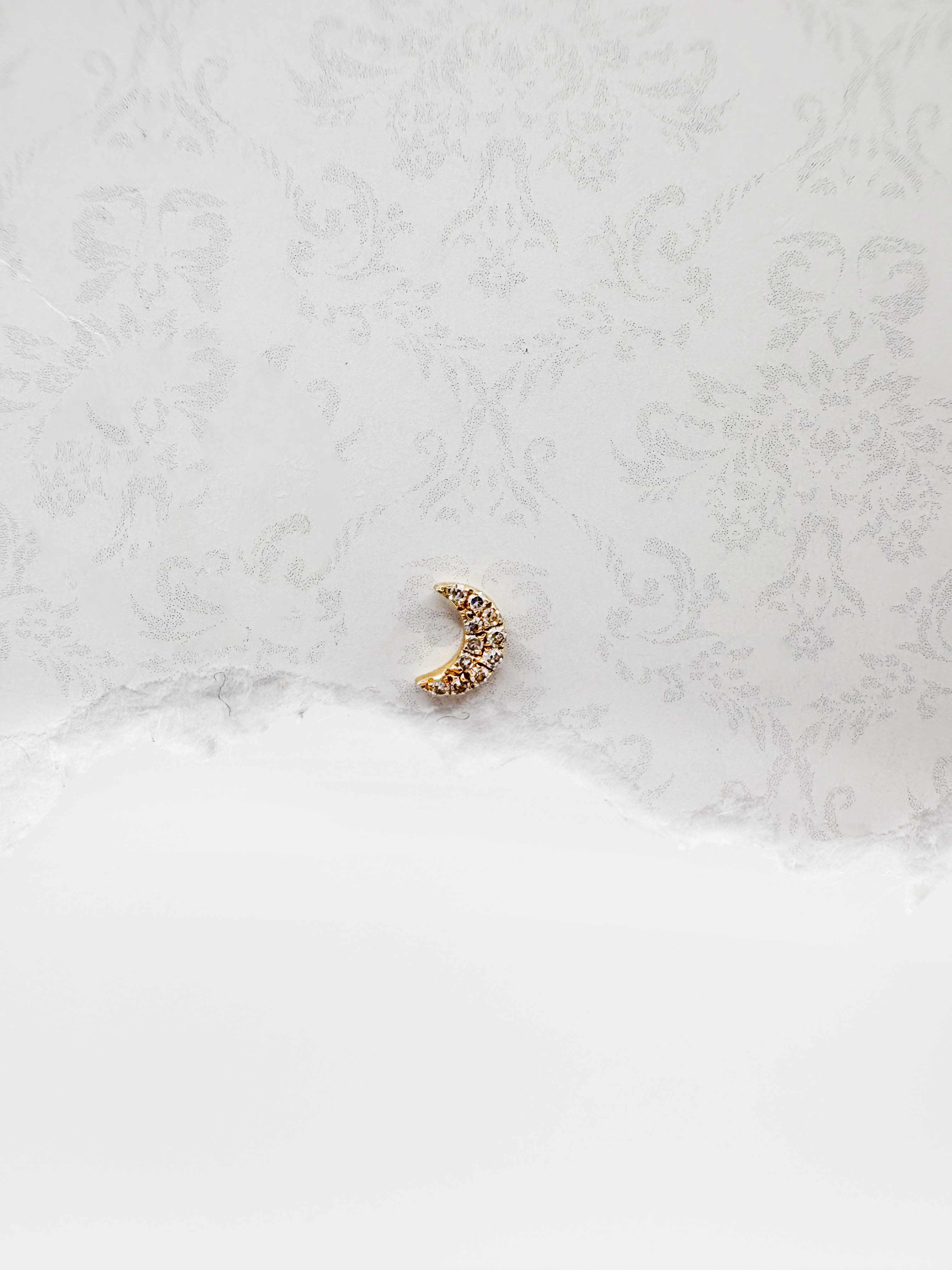 14K Solid Gold Diamond Moon Stud Earring