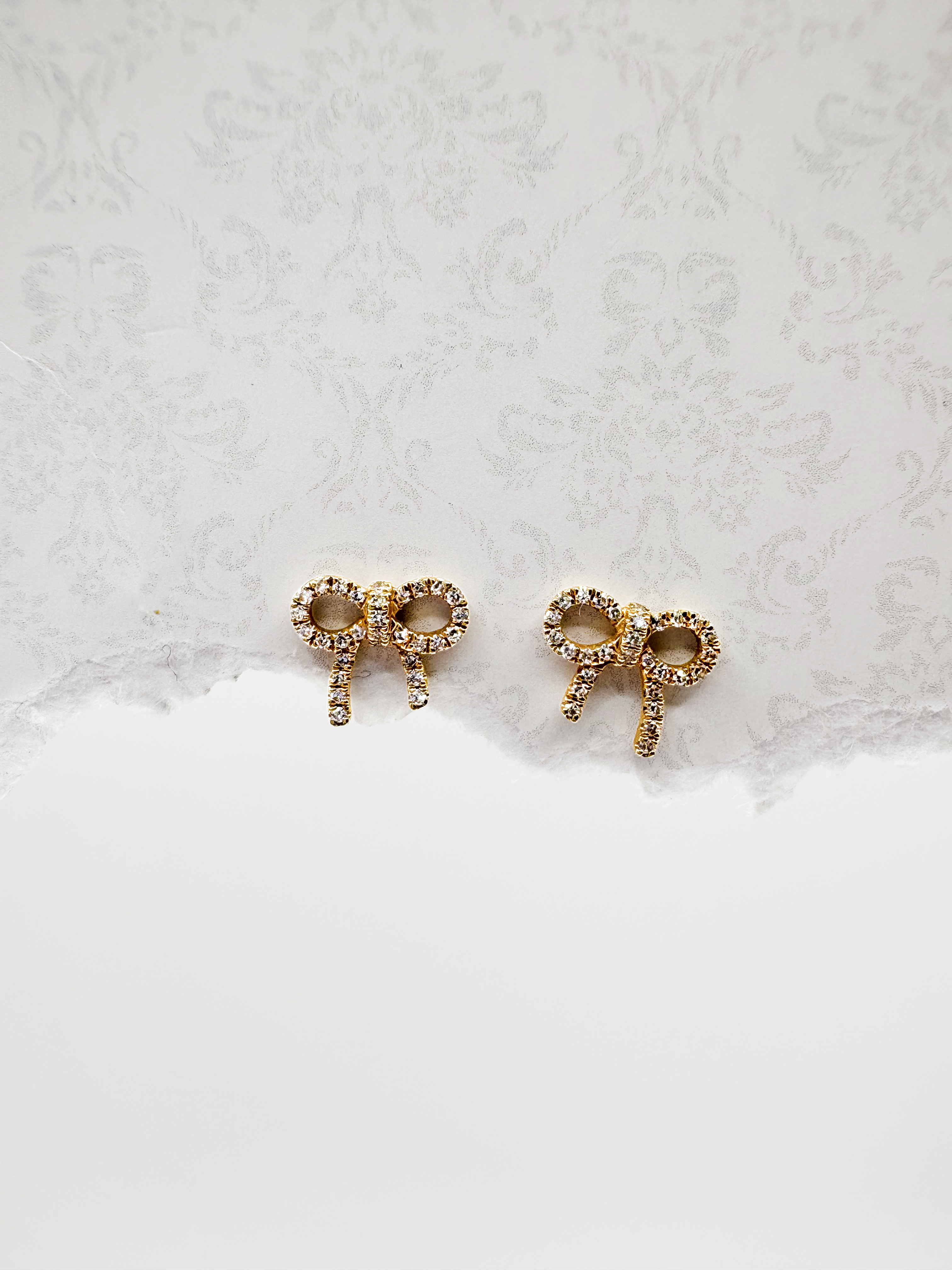 14K Solid Gold Pave Diamond Bow Stud Earrings