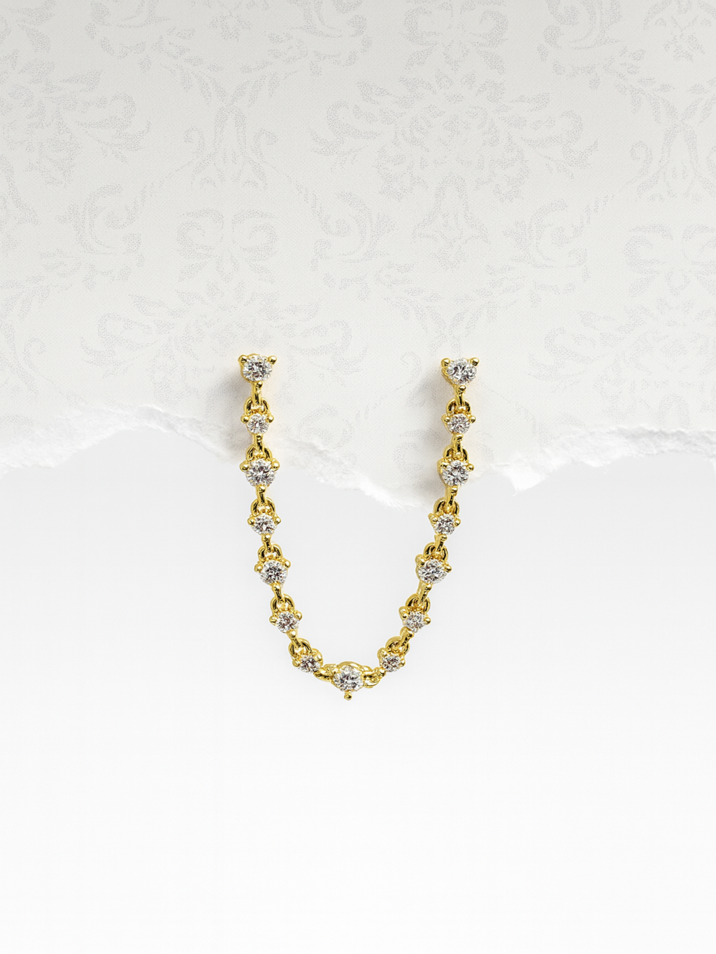 14K Solid Gold Diamond Connector Chain Earring