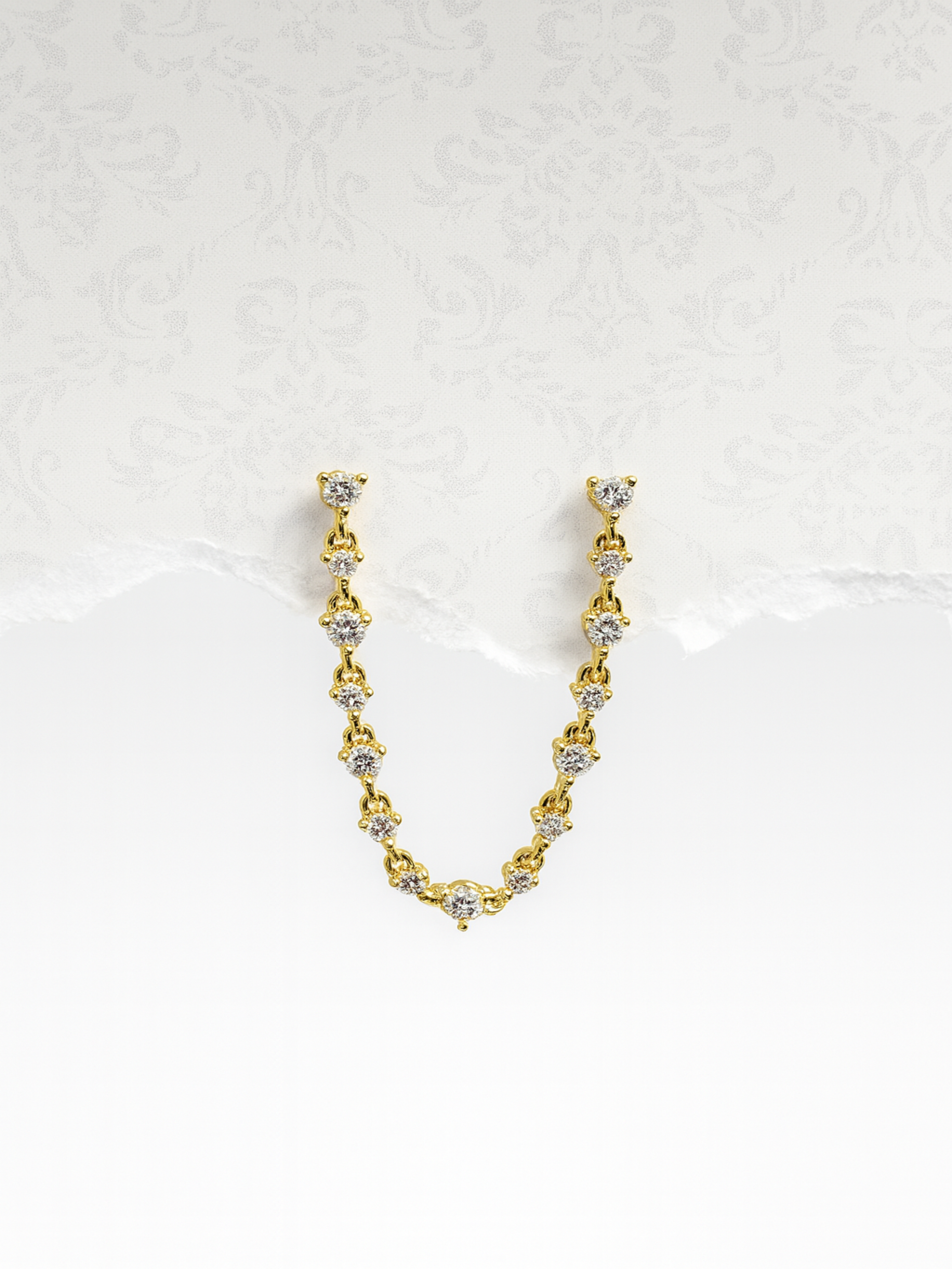 14K Solid Gold Diamond Connector Chain Earring