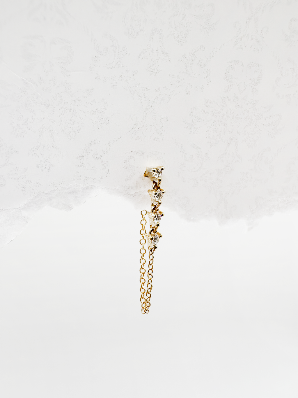 14K Solid Gold Diamond Vertical Drop Chain Earring