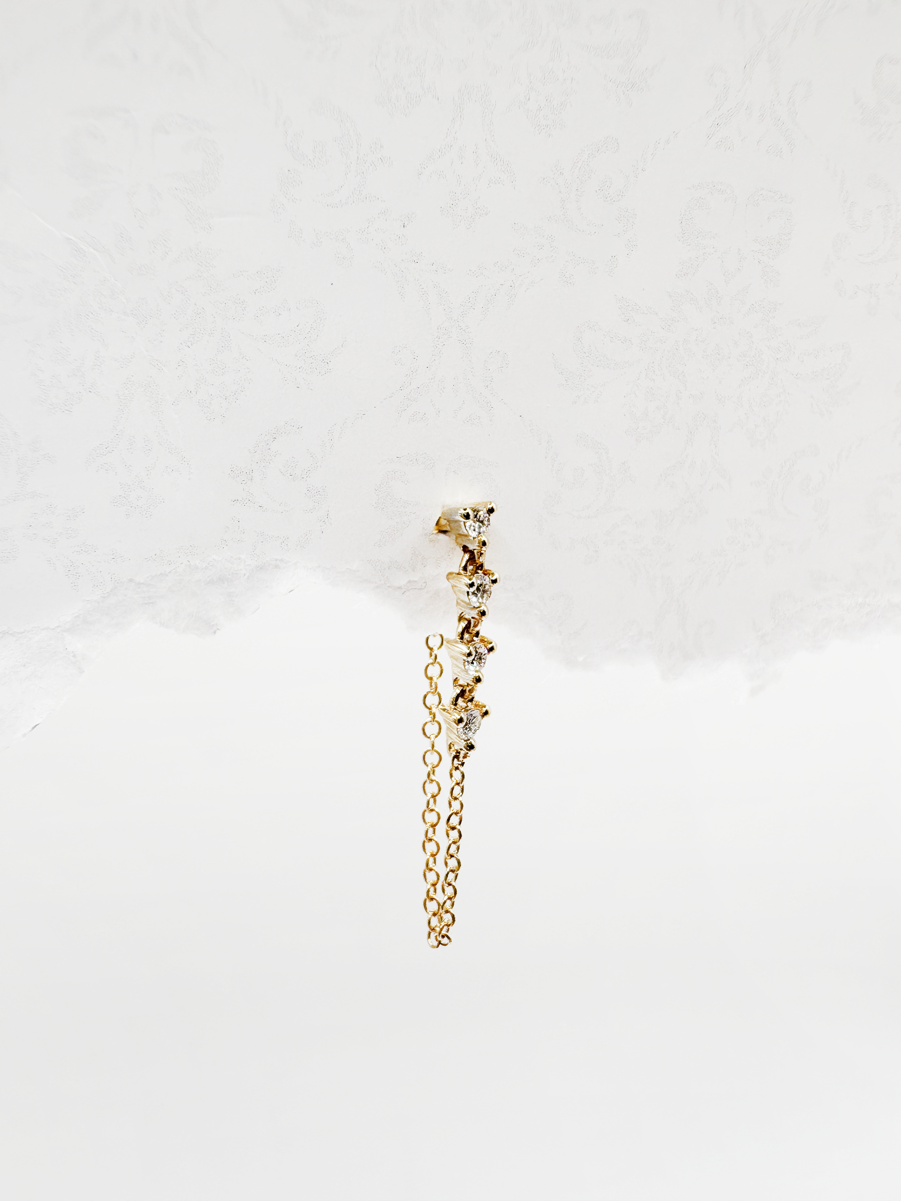 14K Solid Gold Diamond Vertical Drop Chain Earring