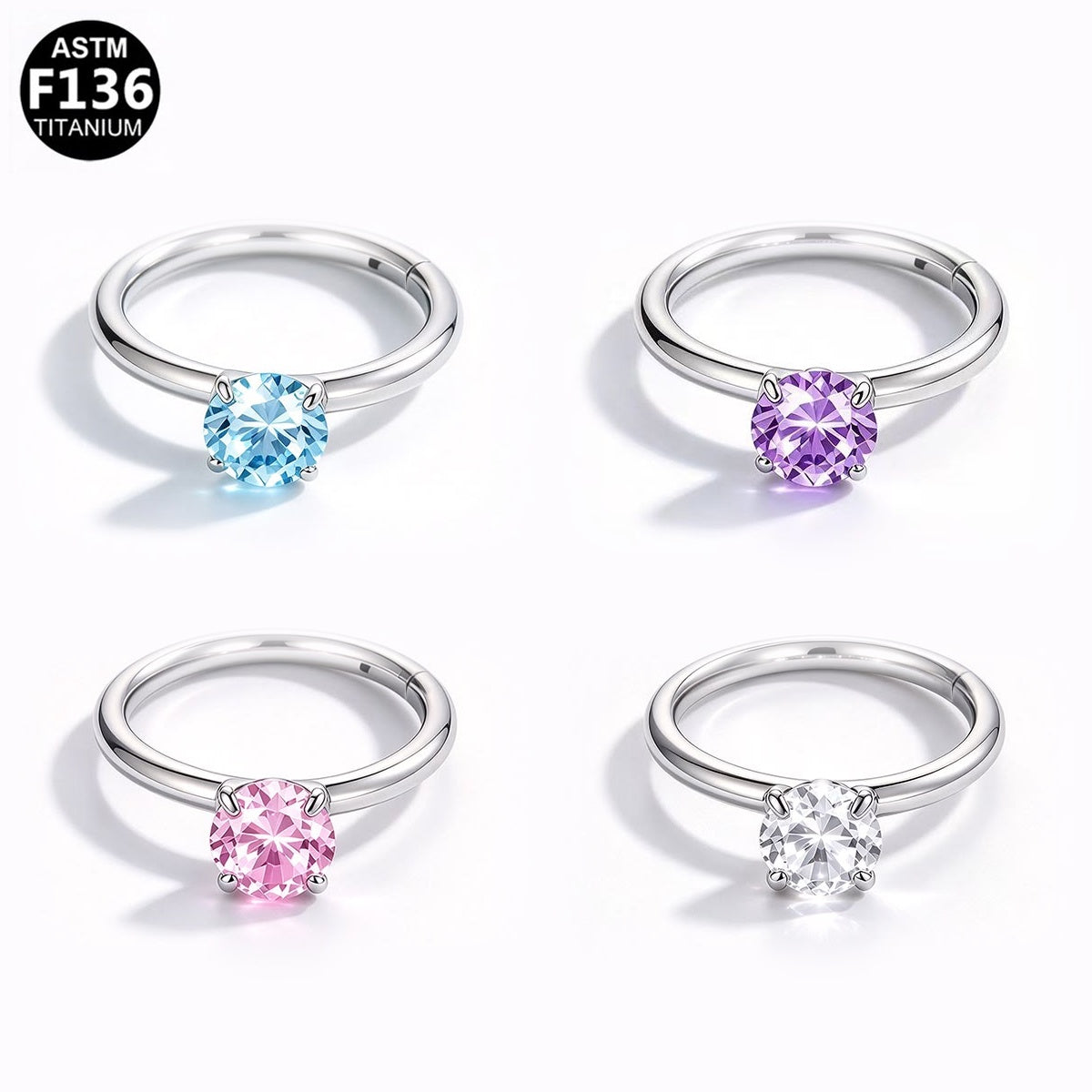 Jewel CZ hinged segment clickers in blue, pink, purple and clear