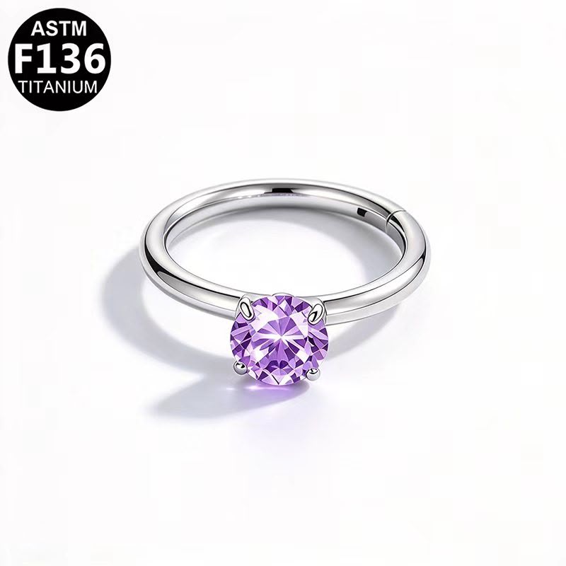 Jewel CZ hinged segment clicker with purple CZ, implant grade titanium