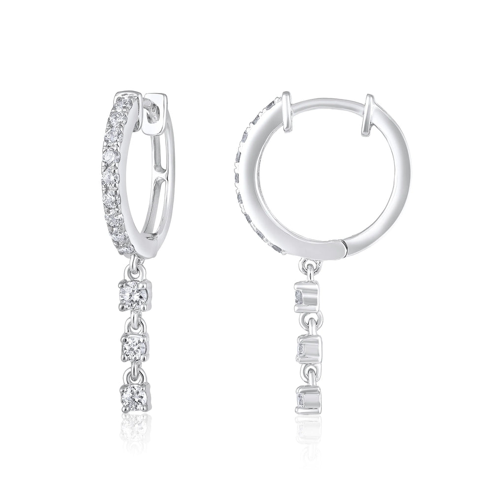 Linea 14K Solid White Gold Natural Diamond Dangle Huggie Earrings