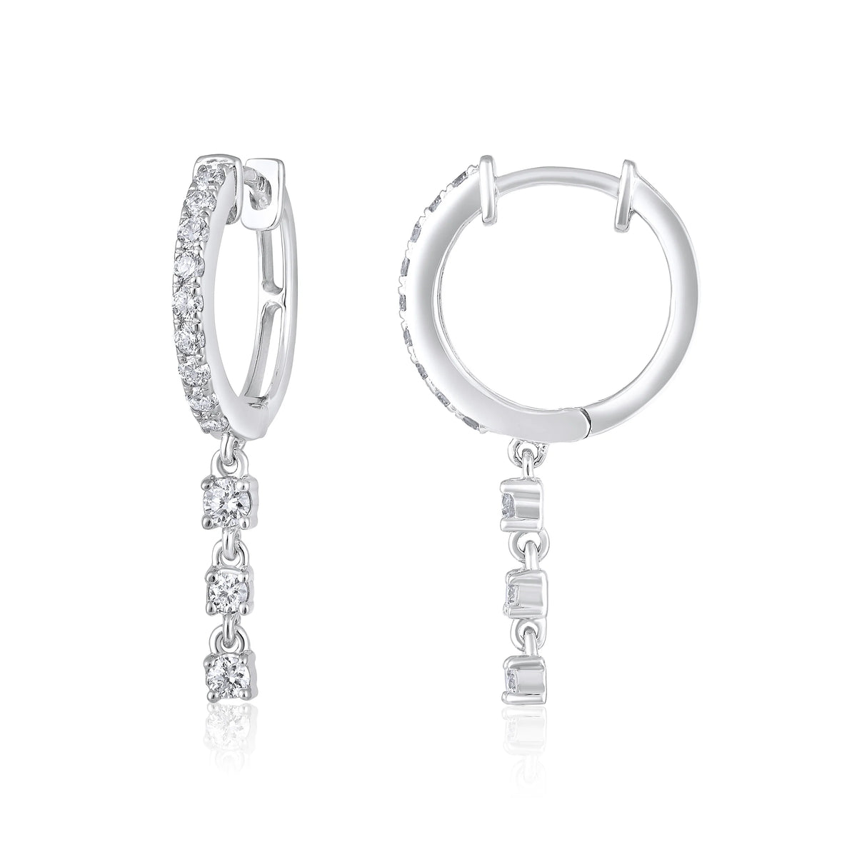 Linea 14K Solid White Gold Natural Diamond Dangle Huggie Earrings