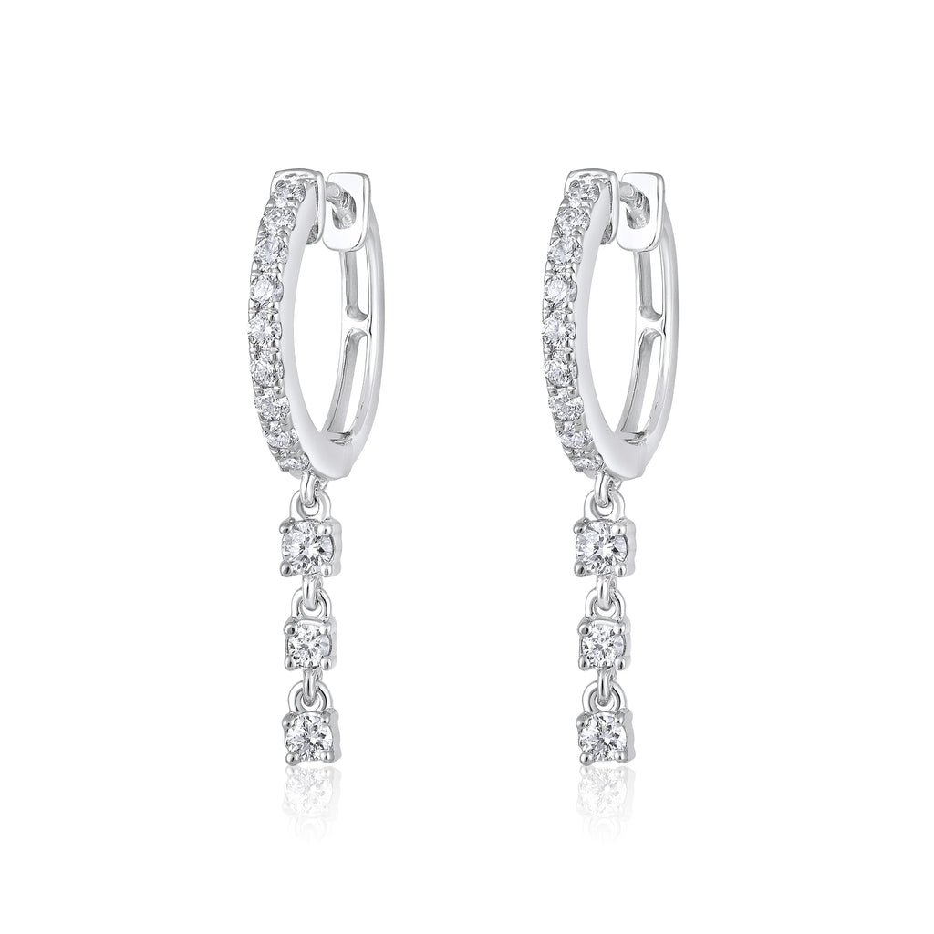 Linea 14K Solid White Gold Natural Diamond Dangle Huggie Earrings