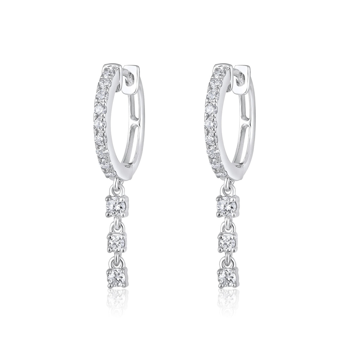 Linea 14K Solid White Gold Natural Diamond Dangle Huggie Earrings