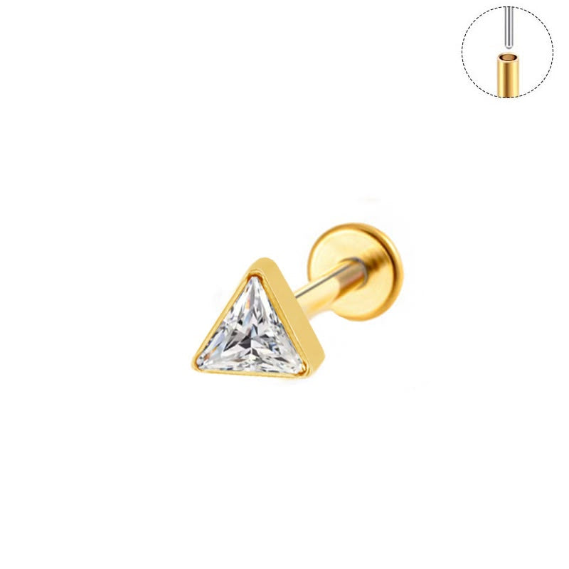 Prism Solitaire gold titanium flat back stud with triangle CZ