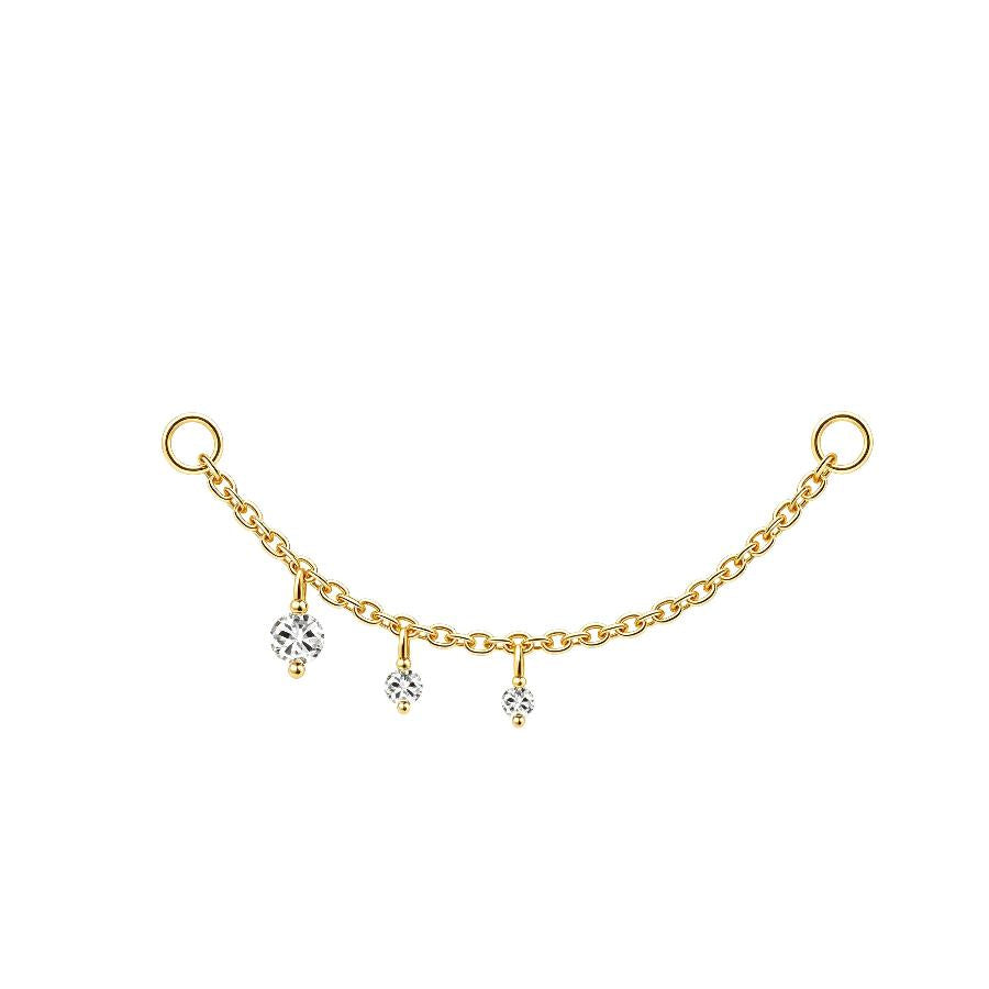 Raindrop chain connector in gold titanium with three CZ drops
