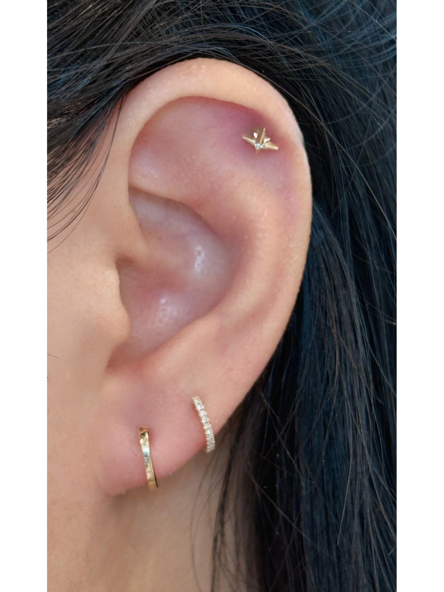 14K Solid Gold Diamond Pave Huggie Hoop Earring – 10mm, reversible