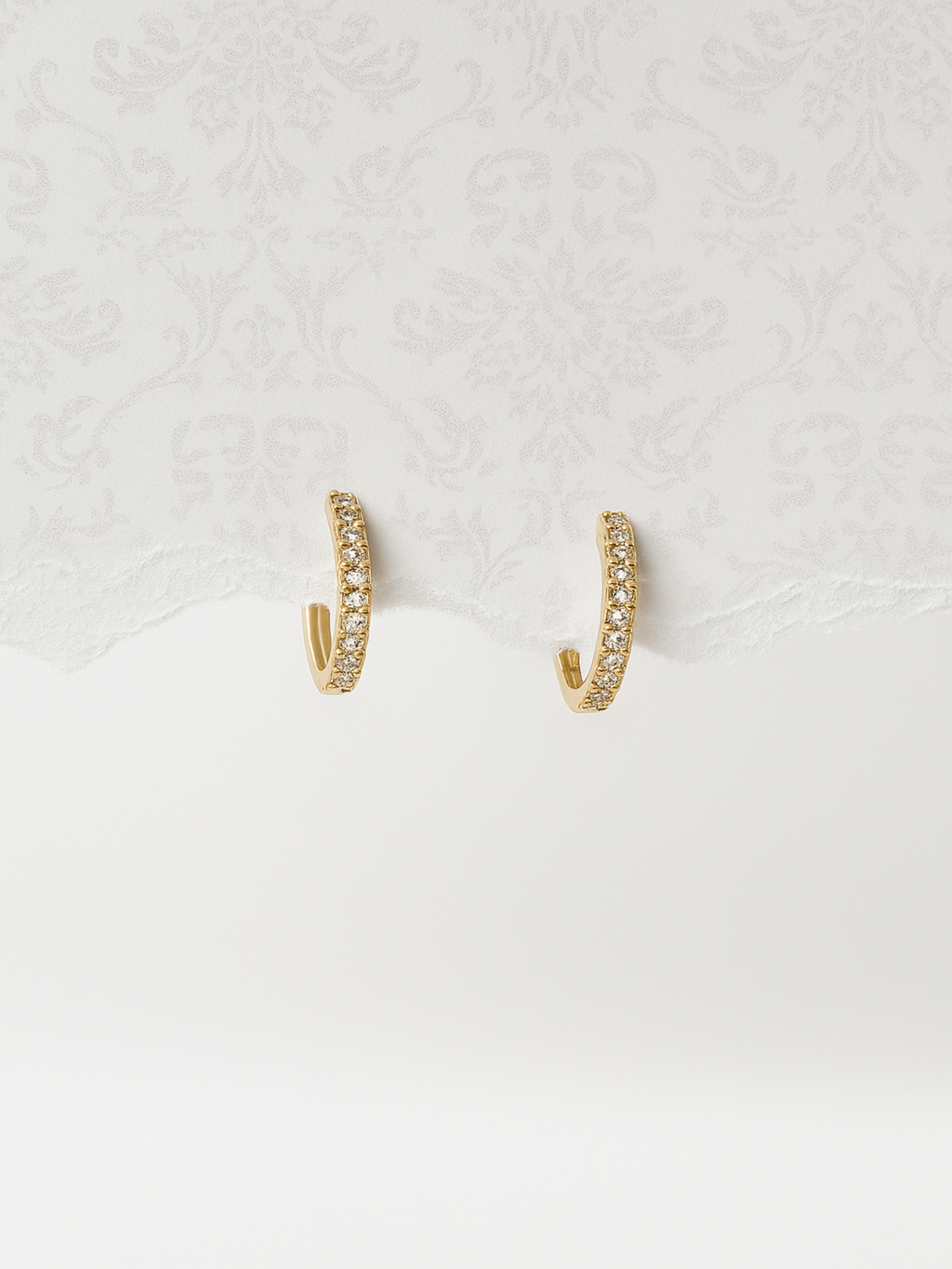 14K solid gold diamond pavé huggie hoop earring, 10mm