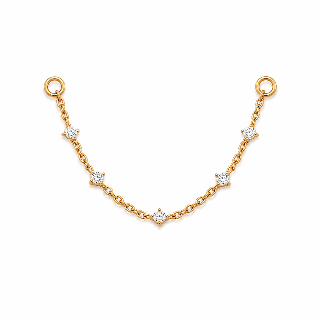 Starlight chain connector in gold titanium with five CZ solitaire accents