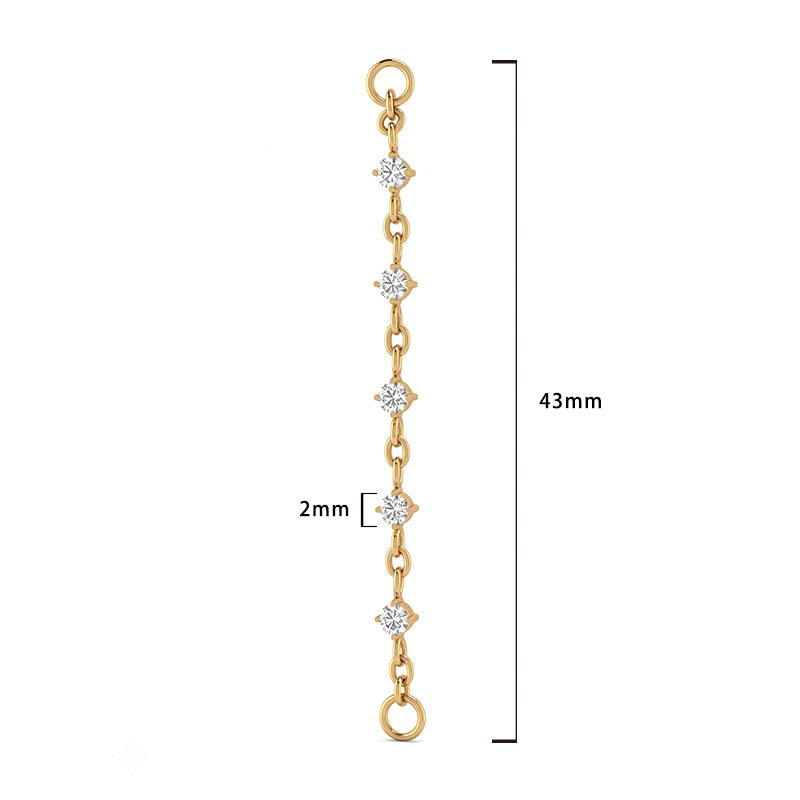 Starlight chain connector in gold titanium with CZ solitaire accents and size measurements