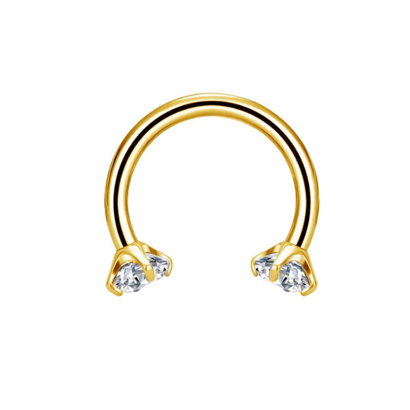 Twin Spark Horseshoe in gold titanium with CZ ends