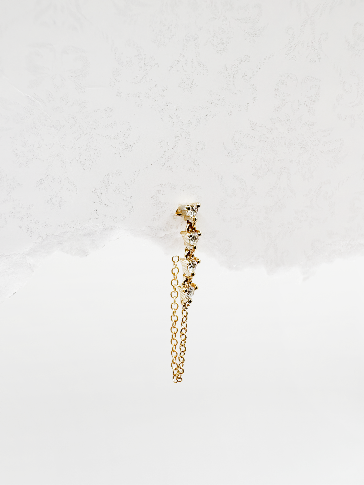 14K solid gold diamond vertical chain drop earring